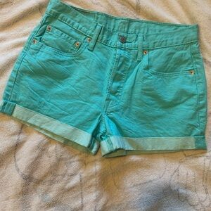 Levi's Green Jean Shorts with Rolled Hem